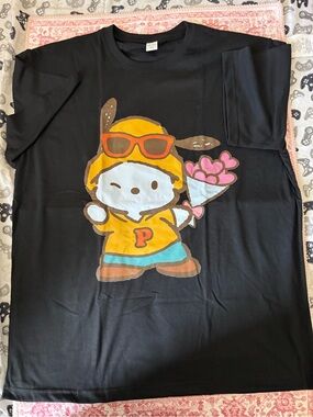Black Pochacco Tee with Yellow Hoodie and Pink Hearts